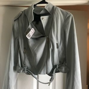 Suede light blue zip up blazer jacket